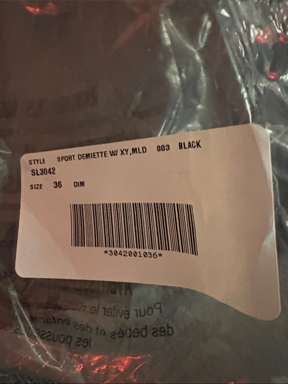 NWT Ruby Ribbon Black Sport Demiette Bra Size 36